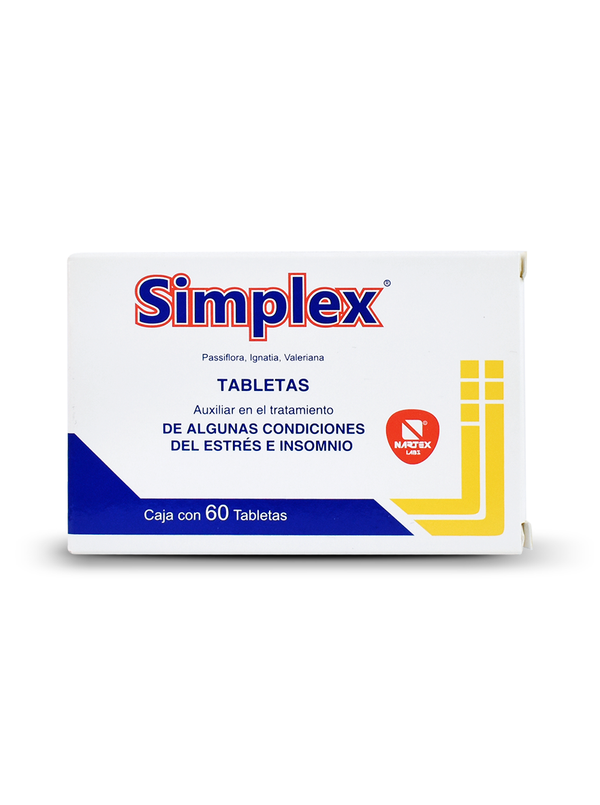 Simplex, Auxiliar en el tratamiento de algunos casos de estrés e insomnio / 60 tabletas - Nartex